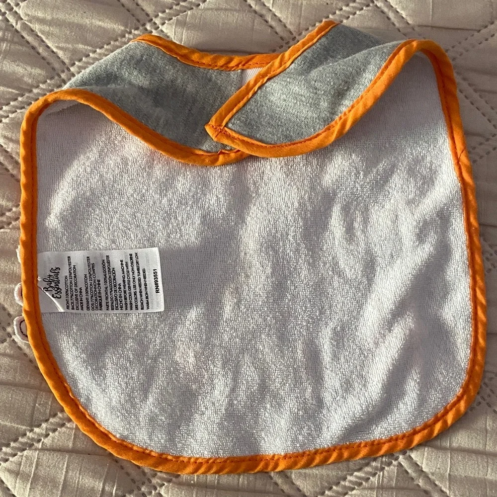 Baby Essentials Gray and Orange Bib